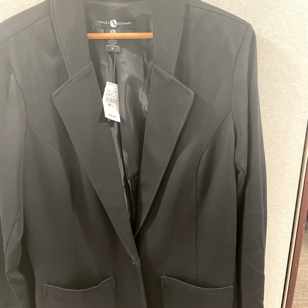 New  Black Blazer size 16 by Ashley Stewart made of ponte material.